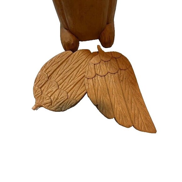 Folk Art Whimsical Rustic Light Wood Carved 12" Tall Standing Cat w/Angel Wings* - Picture 5 of 6